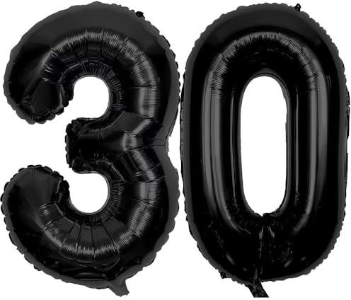 Schwarz 30 Ballon Luftballon Zahl 30th Ballon Nummer, Deco Party Geburtstag Helium Folienballon Zahlenballon 30 Schwarz / 100CM