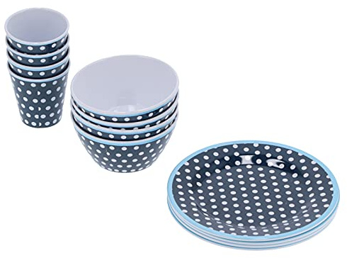Picysa Juego de Vajilla de Melamina con Puntos Azul Oscuro, Duradero y Práctico para Uso en Restaurantes en el Hogar, Patrón de Puntos Azul Oscuro para un Estilo Elegante, Juego de Vajilla de