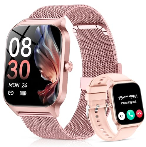 CASCHO Montre Connectée Femme avec Appel Bluetooth, 1.85 HD Smartwatch Femme avec Fréquence Cardiaque/Sommeil/SpO2, 120+ Modes Sportifs, IP68 étanche, Fitness Tracker Watch pour Android iOS-Or Rose