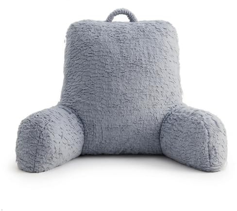 Red Fern Memory Foam Backrest Reading Pillow Orthopaedic Back Support Cushion for Sitting Up in Bed, Reading, Watching TV & Gaming, Soft Plush Cover with Carry Handle (Grey)