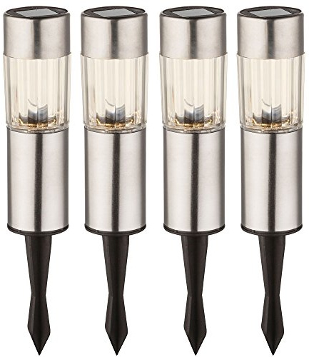 4er Set LED Edelstahl Solar Leuchten Steck Leuchten Erdspieß Außen Beleuchtung Akku Globo 33253-4