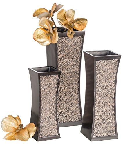 Creative Scents Dublin Brown Vases for Decor Centerpieces - Set of 3 Flower Vases Ideal Home Decor, Dining and Living Room Table Centerpiece, Table Decor, Bookshelf, Mantle and Entryway, Gift Boxed