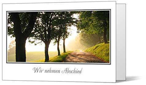 10 x Trauerkarten Waldweg - Quer- Klappkarten im Set mit passenden Umschlägen - Karte zur Kundgebung des Trauerfalls - Trauer, Beerdigung, Sterbefall, Friedhof, Begräbnis