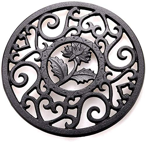 Webao Cast Iron Trivet Tea Pot Stand Multi-Use Insulated Carved Mat Durable Non Slip Coasters Black 13.5cm