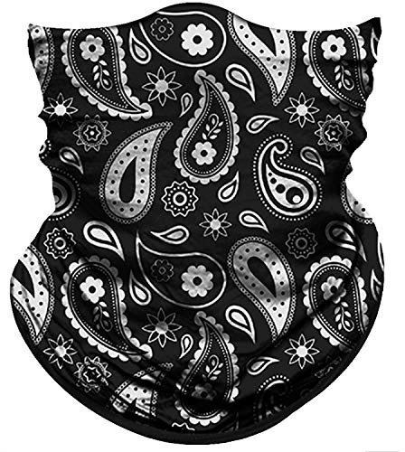 Obacle Seamless Bandana for Rave Face Mask Dust Wind UV Sun Protection Neck Gaiter Tube Mask Headwear Bandana for Women Men Festival Party Motorcycle Riding Fishing Outdoor (White Big Oval Black Mask)