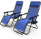 VOUNOT Set di 2 Sdraio da Giardino con Portabicchieri e Poggiatesta Regolabile, Sedia Pieghevole Zero Gravity da Esterno, Poltrona Relax, Carico Massimo 120kg, Blu