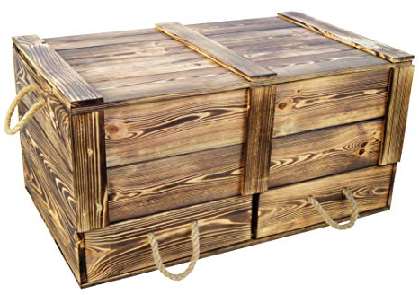 Kistenkolli Altes Land grosse Holztruhe Aufbewahrungskiste Schatztruhe Spielzeugkiste mit Deckel und 2 Schubladen in weiss geflammt oder palisander aus Holz Maße 85 x 40 x 40cm L x T x H (Geflammt)