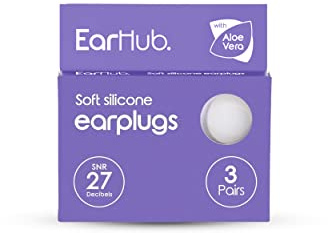 EarHub Sleepwell Soft Premium Silicone Earplugs 3 Pairs. Reusable & Custom Fit Silicone Ear Plugs. Best Used for Sleep. Also Used for Travel, Water Sports, Work, Study & Concerts. Travel case inc