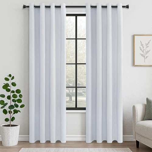 MRTREES Vorhang Blickdicht Gardinen Thermovorhang mit Ösen Verdunklungsvorhang Ösenschal Vorhänge Kurz Modern 225×140cm(H×B) Weißgrau 2er Set für Hotels Büros Wohnzimmer Schlafzimmer Kinderzimmer