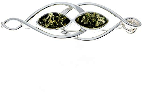 Brosche aus echtem baltischen Bernstein und Sterlingsilber – M810, Sterling-Silber, Bernstein