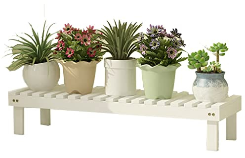 Pflanzentreppe Draussen Blumenleiter Holz Blumentreppe Für Balkon Innen Blumenregal Blumenständer Für Patio Wohnzimmer Kiefernmaterial (Color : Weiß, Size : 98x25x15cm)