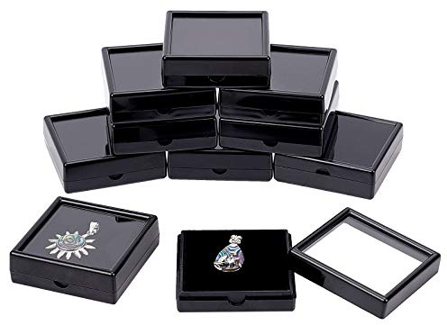 BENECREAT 10PCS Black Gemstone Display Box 6x6x2 cm Quadratischer Acryl Schmuckschatulle Behälter Mit Durchsichtigen Deckeln Und Schwamm Innen Für Edelsteine, Münzen, Schmuckverpackung