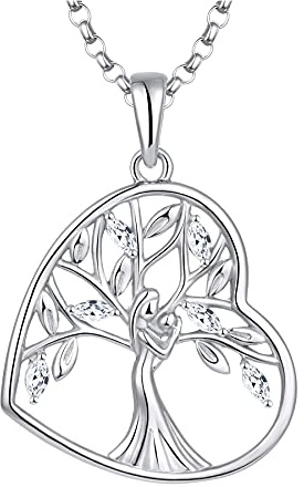 JO WISDOM Collana di Albero della vita Argento 925 Donna,Ciondolo con Catena Cuore Madre figlia Zirconia cubica 3A
