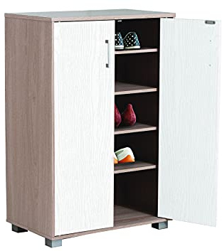 Gardenia Zapatero móvil Multiusos con 2 Puertas y 4 estantes Ajustables – Armario ahorraespacio Moderno con Patas elevadas – 60 x 36 x 90 cm – para Entrada, baño, Dormitorio