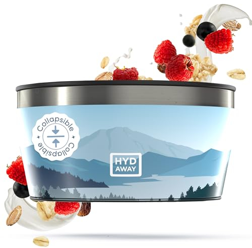 HYDAWAY Collapsible Insulated Bowl with Lid - 1 Quart (950ml), Silicone I Large Collapsible Bowls for Camping, RV & Travel, Portable Dog Water Bowl, Collapses to 1-inch, Spill-Proof & Steel Rim