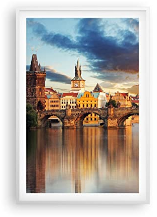 Poster Weißrahmen Prag brücke geschichte fluss Deko 61x91cm Wandposter Art Prints Wandbilder Dekoration Wohnzimmer Schlafzimmer Küche Wanddeko Bild Wand Kunstdruck Modern Wall Art P2WPA61x91-2819