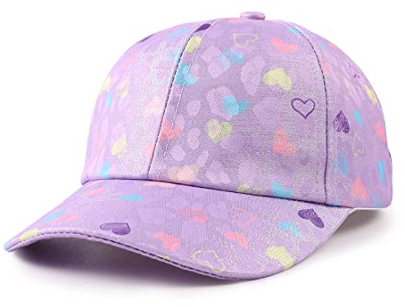 Girls Baseball Cap Kids Cute Sun Hat Adjustable Trucker Hats Toddler Rainbow Floral Ponytail Caps Spring Summer (Purple Heart, 4-8 Years)