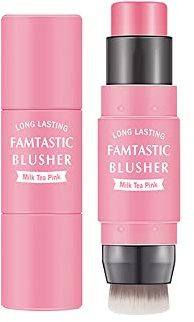 Rose clair, 3 en 1 Fard à Joues et Taches de Lèvres et Fard à Paupières, 3 en 1 Pour Blush et Lèvres, Couleur mélangable et à construire, Bâton de Fard à Joues Crème Avec Pinceau, Longue Durée