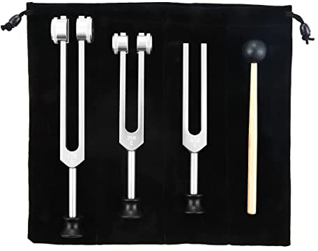 UPTON 3Er-Pack Stimmgabel-Set (128 Hz, 256 Hz, 512 Hz) Stimmgabel-Set für Heilung, Klangtherapie, Slider Fork (Silber)