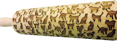 KÄTZCHEN Nudelholz für hausgemachtes Gebäck und Keramik. Präge Teigrolle. Geschenk für Katzenliebhaber. Gravierte Nudelholz mit Muster von Algis Crafts