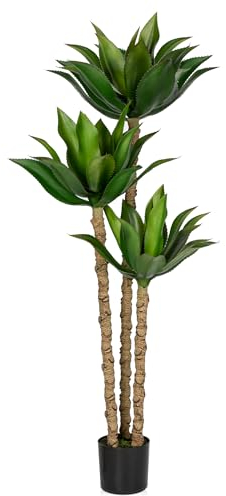 Oairse 152cm Artificial Yucca Tree Fake Large Agave Plant with 3 Detachable Agave Heads 61 Realistic Leaves Tropical Floor Plants Decorative Faux Trees for Home Office Corner Indoor Outdoor Decoration