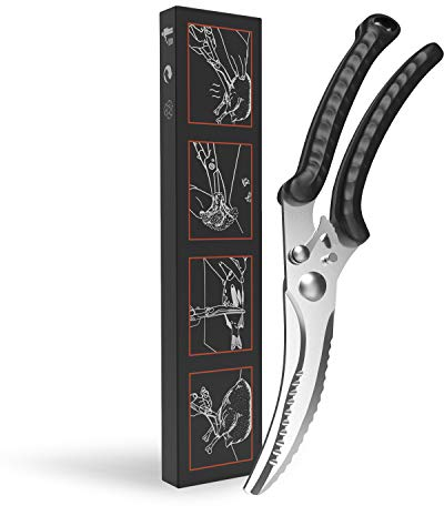 Poultry Shears Heavy Duty Kitchen Scissors with Safety Lock and Hang Hole Kitchen Shears with Anti-Slip Handle For Bone, Chicken, Meat, Fish, Seafood, Vegetables. Premium Spring Loaded Food Scissors./