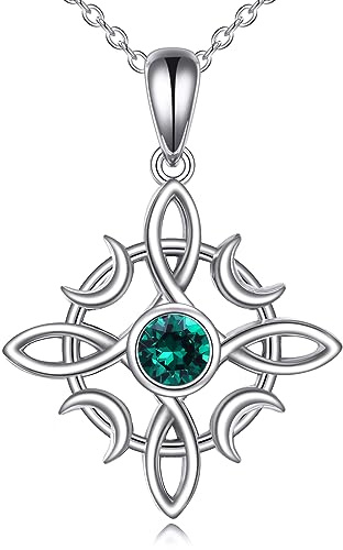 VONALA Collana con nodo di strega, in argento sterling 925, ciondolo celtico con pietra portafortuna, gioielli Wicca, regalo per donne e ragazze, Argento sterling