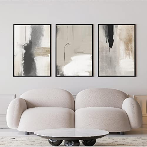 Beige Schwarz Grau Leinwand Druck Wandbild, Gemälde, abstrakte Aquarell-Poster und Drucke, moderne minimalistische Wandkunst, Bilder, 80 x 120 cm x 3, rahmenlos