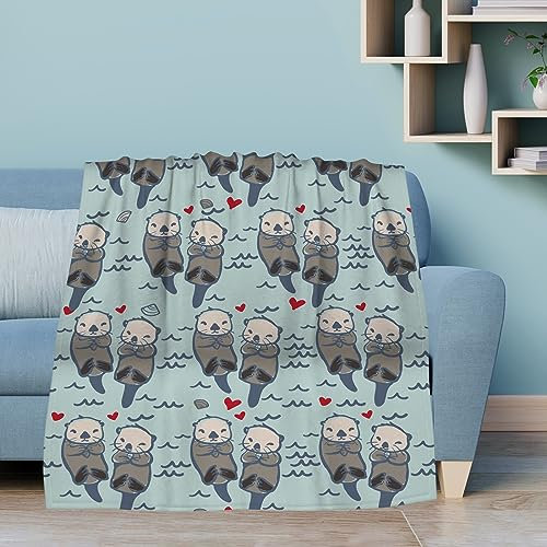 DOINBEE Hochwertige Meeresotter-Überwurfdecken für Jungen und Mädchen, niedliches lustiges Seeotter-Paar auf blauer Decke für Couch, Bett, Sofa, luxuriöse, flauschige, weiche Fleece-Decken und