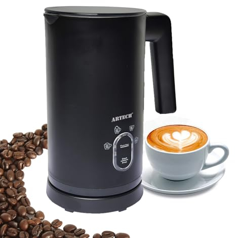 ARTECH Electric 4-in-1 Automatic Milk Warmer and Frother – Hot and Cold Milk Foam for Coffee, Latte, Cappuccino, Hot Chocolate, Auto Shut-Off, Cordless Pot, for Coffee Lovers, 150-300 ml, 550W, Black