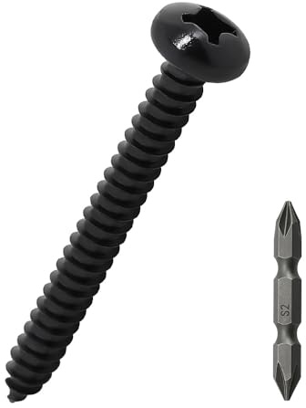 #10 x 2-1/2 Pan Head Wood Screws (50 pcs), 18-8 (304) Stainless Steel, Phillips Drive Pan Head Self Tapping Screws, Black Oxide Coated Sheet Metal Screws, Fayeploo (with Phillips Driver Bit)