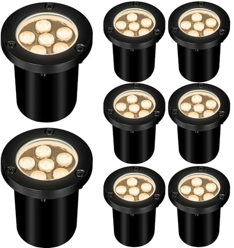AOAXL 6W Well Lights Outdoor,110V 120V Landscaping Lights IP68 Waterproof 2700k Warm White Outdoor In-Ground Lights for Yard, Garden Patio, 8 Pack