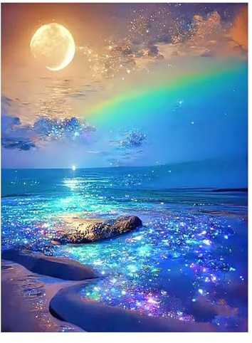 SHEGZHUC 40 x 50 cm Diamond Painting Glitter Mare Diamond Painting Luminoso Spiaggia Diamond Painting Paesaggi Luna Spiaggia Mare Colorato Diamante Pittura Ricamo Punto Croce Immagini Regalo