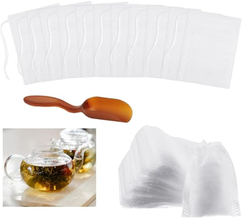 300Pcs Tea Bags Empty, Empty Tea Bags, Empty Tea Bags for Loose Tea, Tea Filter Bags, Disposable Tea Bags, Plastic Tea Shovel for Loose Tea and Coffee