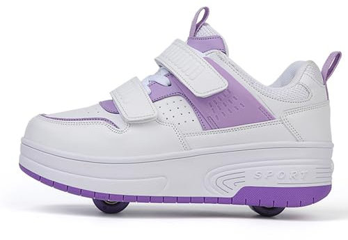 Mateju Schuhe mit Rollen für Jungen Mädchen, Violett Kinder Rollschuhe Schuhe mit Rollen,Outdoor Turnschuhe Versenkbarer, 2-in-1 Roller Schuhe Turnschuhe Skateboardschuhe 34 EU