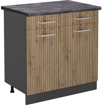 Vicco Küchenunterschrank R-Line, Artisan-Eiche, 80 cm | 2 Schubladen · AP Anthrazit inkl. · Höhenverstellbare Füße · 2 Türen · ✓ Leichter Zugriff