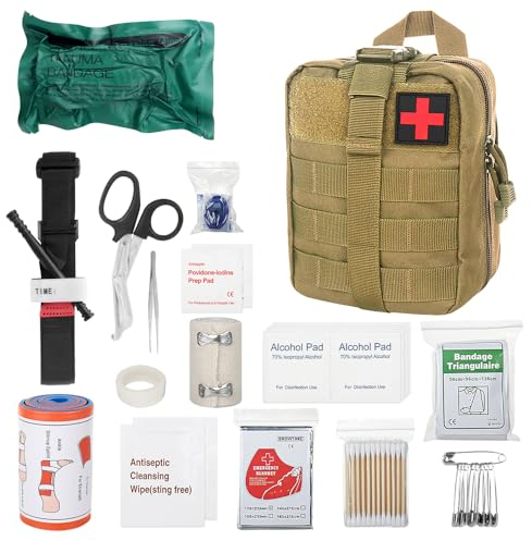 Mineup Erste Hilfe Set Outdoor, 46 Stück First aid kit Military, Reiseapotheke Tasche, Erste Hilfe Tasche, Medizinische Tasche für Camping, Wandern, Zuhause, Auto und Abenteuer(Schlammfarbe)