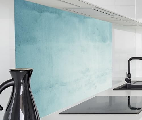 timalo Alu Spritzschutz Wand für Herd, Küche Küchenrückwand | Aluminium 2mm | Alurückwand Aluverbund Wandpaneele Küchenspiegel | 60x40cm Beton Blaugrün Wasserfarben