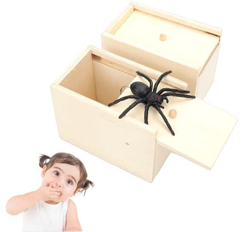 DBALL 2 Piezas Araña Broma Caja de Madera Juegos de Bromas Araña Juguetes de Araña Regalos de Broma Articulos de Broma Travesura Araña Caja para Día de Inocentes y Halloween
