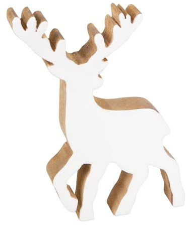 Logbuch-Verlag Hirsch Rentier Holzfigur weiß braun Deko Weihnachten Weihnachtsdekoration zum Stellen 15 x 21 cm