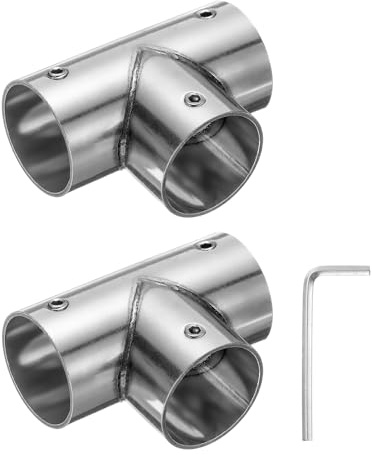 QUARKZMAN 2pz Morsetti a T Tubi Strutturali 3 Vie Morsetti Terminali con Chiave Acciaio Inossidabile Raccordi a Gomito per Ripiani Fai Da Te Supporto per Giardino 1 Diametro Tubo, Argento