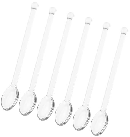 CIYODO Kleiner Glaslöffel 6 Stück Klare Rührstäbe Aus Glas 2,5cm Für Dessert Kaffee Und Getränke Geeignet Für Bar Und Private Anlässe