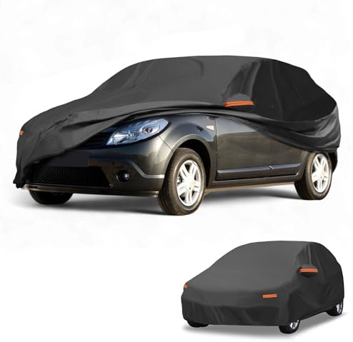 Partuto Housse De Voiture Étanche pour Dacia Sandero Hatchback 1pc | Couleur Noir, Matériau 190T-PU, Dimensions 415x185x135cm, Anti-UV Pluie, Fermeture Éclair, Bande Réfléchissante, Extérieur