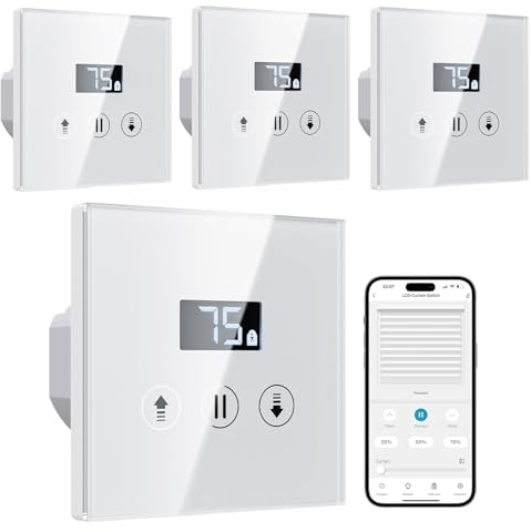 Allevoi 4 Pack Interrupteur Volet Roulant Connecté, Interrupteur Intelligent Tactile Compatible avec Alexa/Google Home, Équipé un Écran LCD en Pourcentage Contôle à Distance (Fil Neutre Requis)