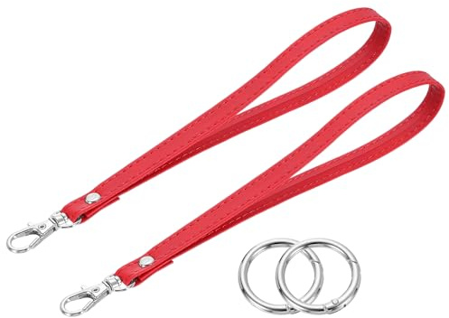 QUARKZMAN 2 Pcs Dragonne de Poignet, Dragonne de Poignet en Cuir Pu avec Anneau en Cercle pour Étui de Téléphone Clés Portefeuille, Rouge