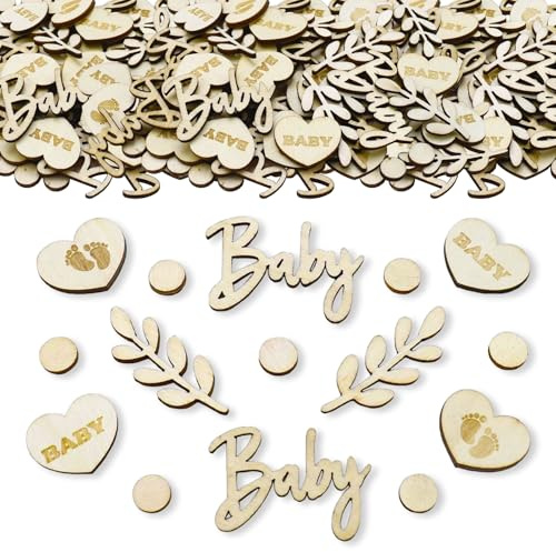 ParPix 100 Stück Holz Babyparty Deko Konfetti, Groß Baby Shower Streudeko, Babyparty Tischdeko, Babyshower Deko Confetti, Konfetti Babyshowerparty Deko Junge Mädchen, Streudeko Babyparty Dekoration