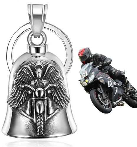 JINXU Good Luck Bells, Motorcycle Bell for Bikers Women Men, Good Luck Riding Bell Spirit Bell Moto Accessories, Biker Bell Accessory or Key Chain for Luck on the Road, Cross, Sliver 01