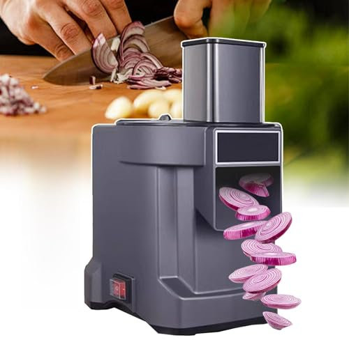 Cortadora y trituradora verduras eléctrica 3 en 1 para rebanadas de 2,5 mm, tiras de 2,5 mm y dados de 9 × 9 cm, con 3 troqueles corte,velocidad corte:150kg/h,apertura alimentación de 76 mm