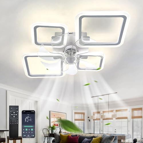 ZOMLBOF Cameretta Ventilatore Da Soffitto Con Luce Con Telecomando, Moderno Dimmerabile Lampadario Ventilatore Silenzioso Reversibile Memoria Ventola Soffitto Con Luce 6 Velocità Φ 72 Cm, Bianco