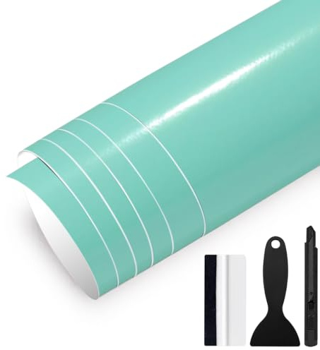 GRTHTATI 30cm x 150cm Autofolie Glanz Auto File Selbstklebende Car Wrapping Folie mit Luftkanälen Blasenfreie Auto Folierung für Motorrad, Fahrrad, DIY (Mint Glanz, 30cm x 150cm)